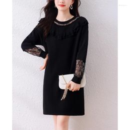 Casual Dresses Noble Elegant Large Size Women's 2024 Spring And Autumn Fashion Simple Western Style Hollow Out Stitching Black Dress