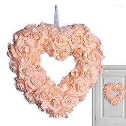 Decorative Flowers Valentine's Day Love Wreath Spring Rose Heart Shaped Ceiling Hanger Garland Floral Artificial Decor For