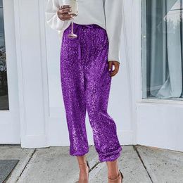 Women's Pants High Waist Baggy Sequin Luxury Shiny Elegant Jogger Lady Sequined Wide Leg Trousers For Women Clothes
