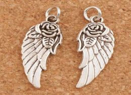 Angel Wing w Rose Spacer Charm Beads 100pcslot 303x107mm Antique Silver Pendants Handmade Jewellery DIY T16257555682