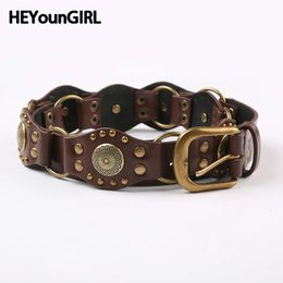 HEYounGIRL Leather Women Belts For Dresses Vintage Brown PU Waist Belt Bohemian Style Metal Buckle Waistband Fashion Accessories 240106