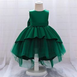 Girl Dresses Kids Girls Tutu Gown Dress Toddler Dark Green Back Big Bowknot Birthday Dinner Solid Colour Performance Princess Robe