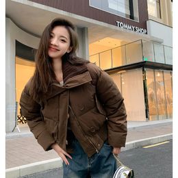 Brown Down Jacket Womens Winter Thickening Warm Solid Korean Fashion Y2K Female Black Cotton Coat Oversized Outwear 240106