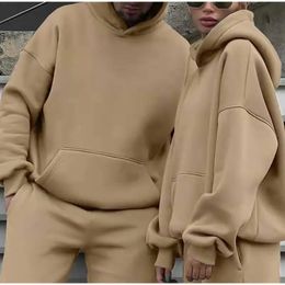 Men Tracksuit Spring Autumn Two Pieces Sets Oversize Outfits Hooded Sweatshirts Trouser Solid Sportswear Women Warm Suits 240106