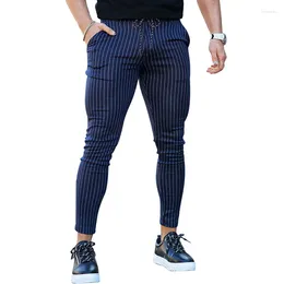 Men's Pants Men Casual Slim Fit Stripe Business Formal Clothing Pencil Trousers Office Skinny Long Straight Joggers