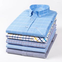 Men's Casual Shirts Spring And Autumn Oxford Long-sleeved Shirt Solid Colour Cotton Business Striped Plaid Jacket S-44