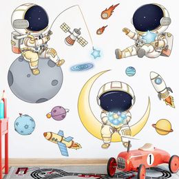 Removable Cartoon Space Astronaut Wall Stickers for Kids room Nursery Wall Decor PVC Wall Decals for Baby room Home Decoration 240106