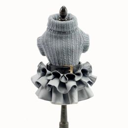 Dog Dresses Coat Autumn Warm Turtneck Knitted Sweater Top Cat Tutu Skirt Clothes for Small Dogs XS S M L XL 240106