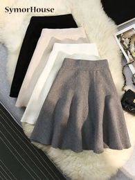 Autumn Winter Knitted Mini Skirt Women Elegant High Waist Black White Ruffles ALine Shorts Korean Faldas Femme Jupes 240106