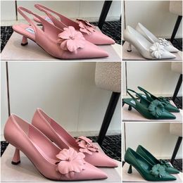 Luxury Rose Nappa Leather Sling Back Pumps with fashion Amita Flowers 45 sandal designer Women spike Slender high heels Jimmy Shoes choo