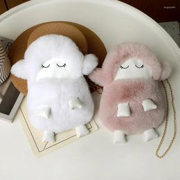 Evening Bags Cute Lamb Shape Women's Plush Crossbody Fashion Casual Female Shoulder Bag Cartoon Girls Faux Fur Handbags Purse