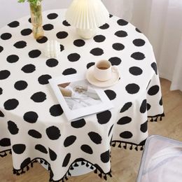 Table Cloth Cotton Linen Nordic Round Tablecloth With Tassel Black And White Thickened Cover Desk Decor For Tea