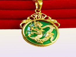 Dragon Pattern Jade Pendant Chain 18k Yellow Gold Filled Women Circle Pendant Necklace Gift With 9904378