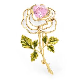 Wuli baby Natural Shell Crystal RoseFlower Brooches For Women High Quality Pretty Elegant Plants Party Office Brooch Pins Gifts 240106