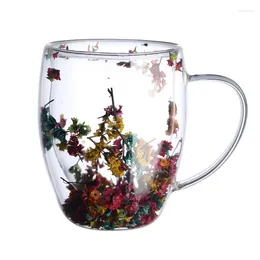 Mugs Real Flower Double-layer Glass Cup With Handle Heat-resistant Tea Coffee Espresso Milk Creative Gift Simple Style