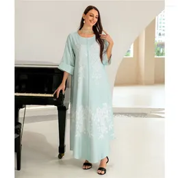 Ethnic Clothing Dubai Saudi Abaya Women Beads Muslim Half Sleeve Maxi Dress Turkey Arab Kaftan Islamic Party Gown Moroccan Jalabiya Ramadan