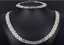 New Style Jewlery Set 8mm Silver Tone Flat byzantine chain necklace bracelet 316L Stainless Steel Bling for Fashion mens XMAS Gi3805956