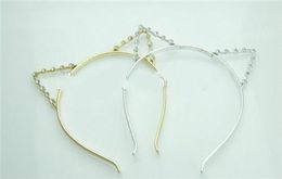 Whole Fashion Party Pearl Crystal Rhinestone Headwear Punk Hair Wrap Cat Ear Headband Silver Gold Color6638796