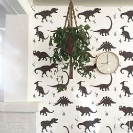 100Pcs Cartoon Dinosaur Grass Wall Sticker Playroom Kids Room T-Rex Dino Animal Wall Decal Bedroom Vinyl Decor 240106