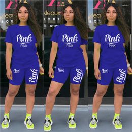 Women's Tracksuits Women Fashion Suit Summer University Leisure O-neck Short Sleeve Printed T-shirt With Tight Shorts 2-piece Set