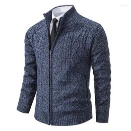 Men's Jackets Winter Plus Velvet Warm Jacket Knitted Casual Sweater Coat For Men Fashion Solid Colour Stand-up Collar