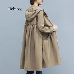 Spring and Summer Hooded Straight Trench Coat Women's Long Loose Size Joker Coat Zipper Womens Trench Coat 240106