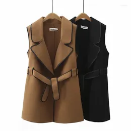 Women's Vests Woollen Vest For Women Autumn And Winter Korean Mid Length Suit Collar Colour Binding Large Size Waistcoat Blazer Jacket Z3074