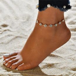 Fashion Crystal 14k Gold Anklets for Women Boho Anklet Strap Bracelet on the Leg Foot Bracelets Bohemian Jewelry Daily Wear