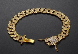 European and American hip hop Bracelet men's butterfly button hiphop Gold Plated Diamond Bracelet border full diamond Cuban 311y8437070