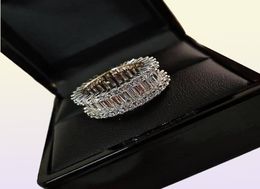 Unique 2PCS Couple Rings Classical Jewelry Six Claw Real 925 Sterling Silver White Topaz Stack CZ Diamond Women Wedding Bridal Rin7130196