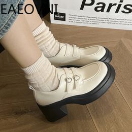 2024 Spring Autumn Women Pumps Shoes Fashion Shallow Slip On Ladies Leather Shoes Increase Square Heel Women's Mary Jane Shoes 240106