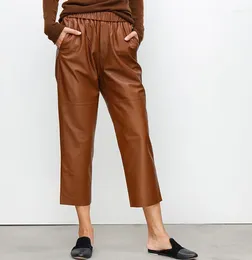 Women's Pants 7Evening Ladies Black/Caramel Colour Sheep Skin Leather Nine - Female Casual Trousers Harem