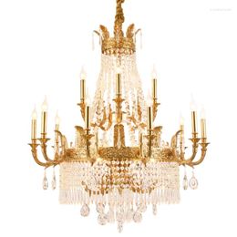 Chandeliers All Copper French Duplex Building Pendant Lamp Luxurious And Atmospheric Restaurant Retro Villa Crystal