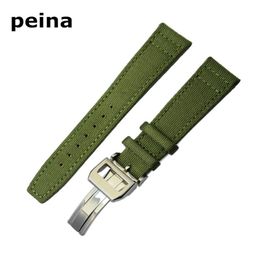 21mm NEW Black Green Nylon and Leather Watch Band strap For IWC watches285f