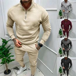 Men's Tracksuits Fashionable Mens Half-Zip Pullover Oversized Sweater Plush Warm Comfortable Pants 2-Piece Integrated Solid Outdoor Sports