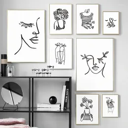 Wall Stickers Self-adhesive Minimalist Abstract Picture Art Figure Line Drawing Posters And Prints For Living Home Decor