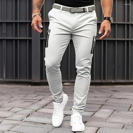 Men's Pants Men Casual Trousers Zip Pocket Decoration Slim Fit Zipper Decor Pencil With Mid Waist Button Closure For Four