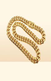 Chains Men Cuban Chain Necklace Stainless Steel Jewelry High Polished Hip Hop Curb Link Double Safety Clasps 18K Stamped 14Mm 4865030