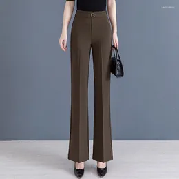 Women's Pants Fashion Loose Elastic High Waist Pockets Solid Color 2024 Autumn Oversized Office Lady All-match Casual Capris