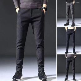 Men's Suits 2024 Winter Brushed Fabric Casual Pants Business Fashion Slim Fit Stretch Thick Gray Blue Black Cotton Trousers Male