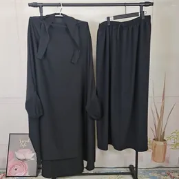 Ethnic Clothing Two Piece Jilbab With Skirt Niqab Strings High Quality Nida Ramadan EID Muslim Women Islamic Prayer Abaya