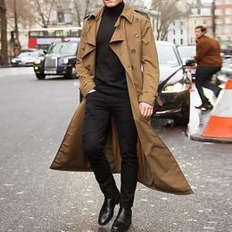 Long Slim Men Trench Coat Double-Breasted Lapel Windbreaker Male Fashion Autumn Winter Coat Long Design Trench Male Size S-2Xl 240106