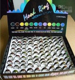 100pcs mixed size 4mm 16 17 18 19 20 fashion mood ring changing Colours stainless steel rings with box7125860