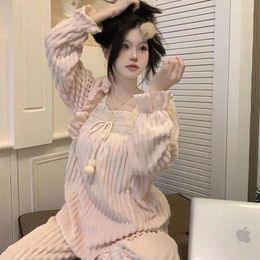 Women's Sleepwear Autumn And Winter Pyjamas Ms. Princess Flannel Coral Fleece Fine Warm Home Wear Cute Instagram Style For Women
