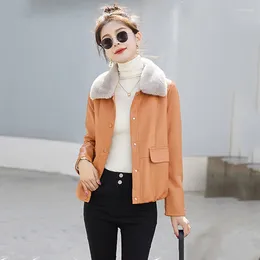 Women's Leather Women Autumn Winter Thicken Jacket Fashion Warm Fur Collar Plus Velvet Loose Short Coat Split Outerwear