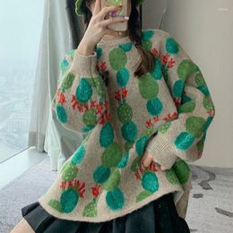 Women's Sweaters Autumn Winter Woman Sweater Knitwear Vintage Print O Neck Knitted Outwear Tops Female 2024 Soft Long Sleeve Women