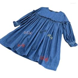 Girl Dresses Children Party Dress Spring And Autumn Cotton Long Sleeve Denim Candy Embroidery