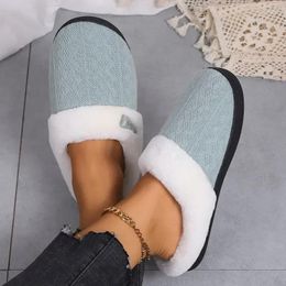 Slippers Winter Solid Colour Couple Women Warm Casual Slip On Plush Lined Shoes Comfortable Indoor Soft Cotton Home Men