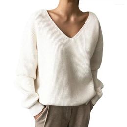 Women's Sweaters Ladies Autumn Winter Wool Blend Sweater Casual V-Neck Pullover Vertical Striped Knitted Soft Loose Commuter