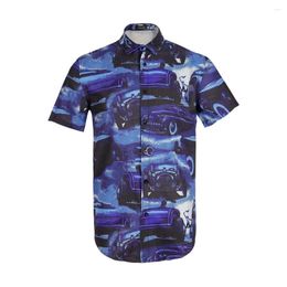 Men's Casual Shirts Boutique Fun Car Print Shirt Comfortable Fashion Top Hawaiian Cardigan Novel Dress Breasted